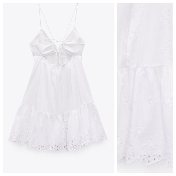 🌹NWT. Zara White Openwork embroidered V-neck Mini Dress. Size XL. - Picture 6 of 10